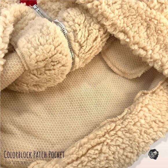 TEDDY SHERPA JACKET COLORBLOCK PATCH POCKET WOMEN’S SIZE SMALL OVERSIZED - Picture 8 of 10